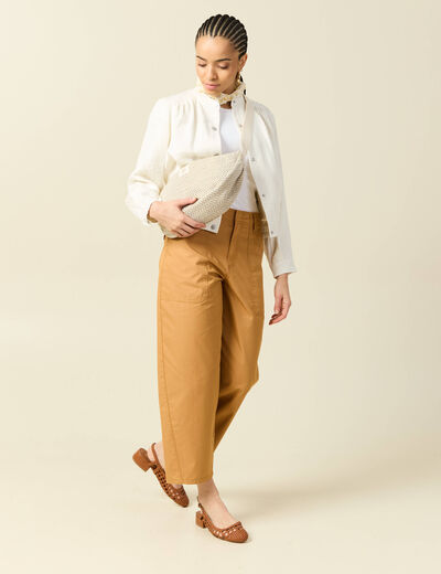 Veste effet bomber boutonn&eacute;e creme femme