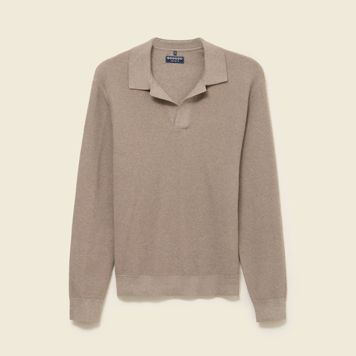 Pull droit col polo manches longues vert kaki homme