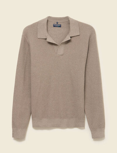 Pull droit col polo manches longues vert kaki homme