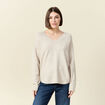 Pull manches longues col en V creme femme