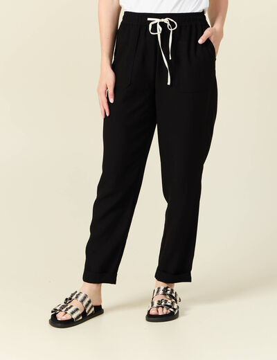 Pantalon droit à coulisse noir femme
