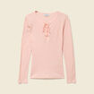 T-shirt cintr&eacute; manches longues col rond rose champagne femme