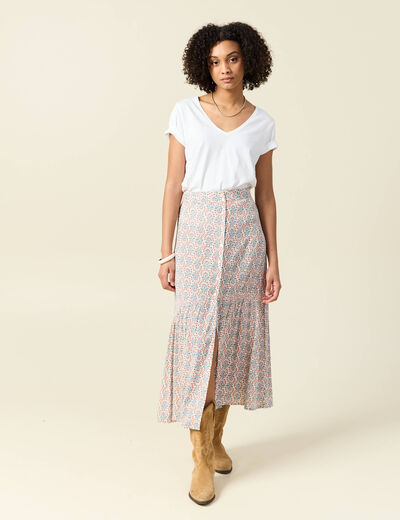 Jupe longue &eacute;vas&eacute;e blanc femme