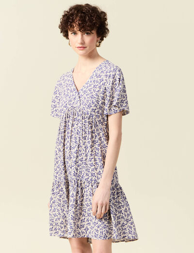 Robe évasée manches courtes blanc femme