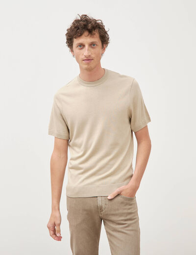 T-shirt col rond manches courtes beige homme