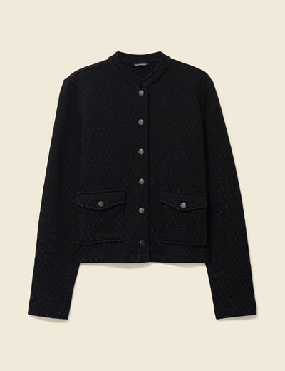 Veste droite courte col mao noir femme