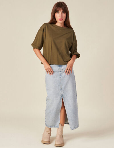 T-shirt manches 3/4 vert kaki femme