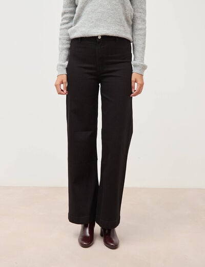 Jeans large taille haute denim noir femme