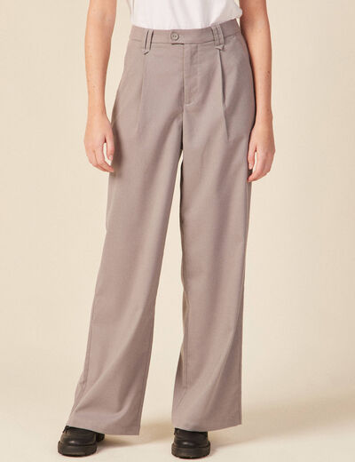 Pantalon large avec pinces gris femme