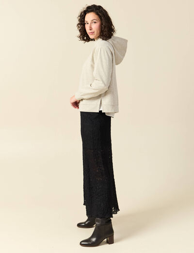 Sweat &agrave; capuche manches longues brillant gris femme