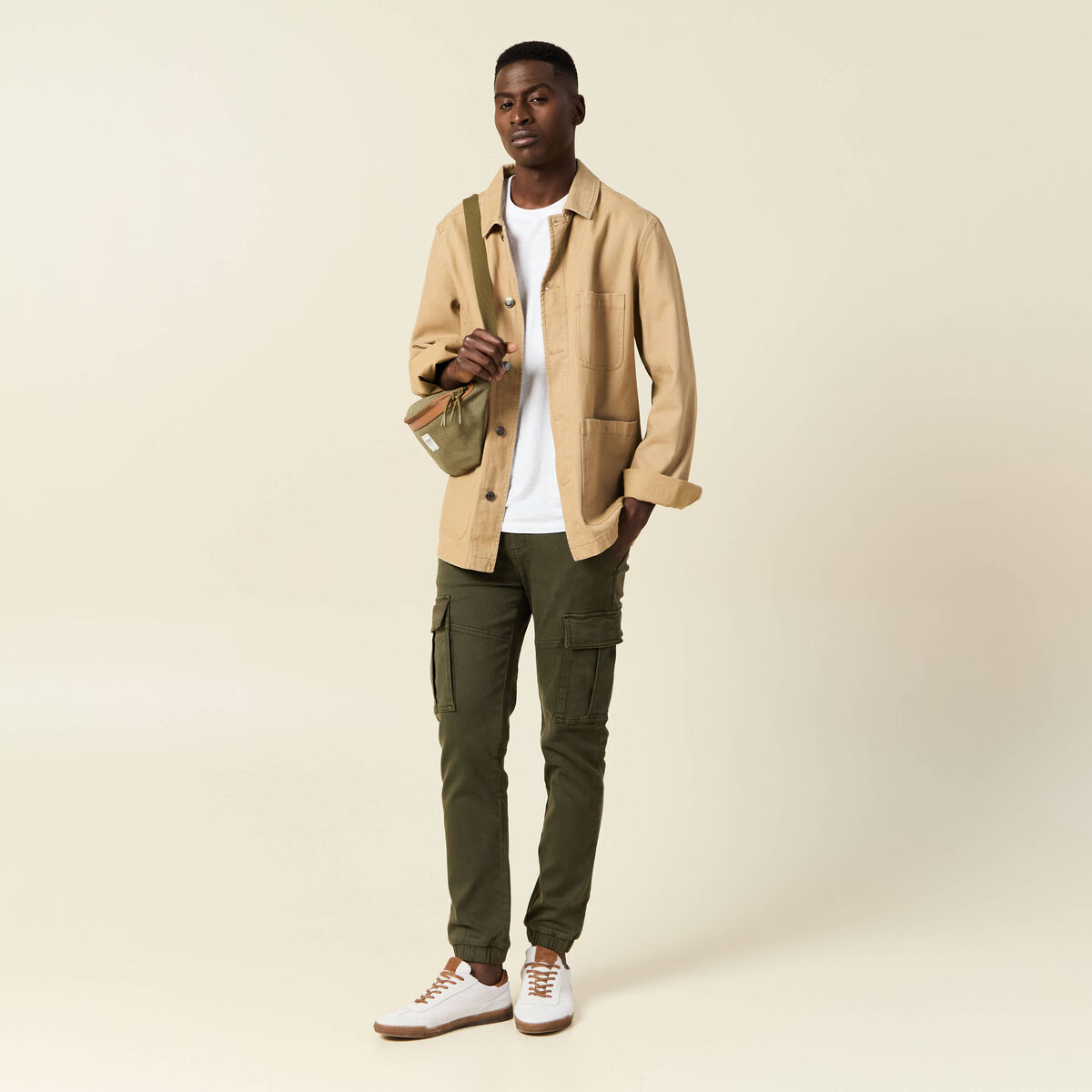 Pantalon battle bas resserré vert kaki homme