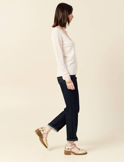 Gilet manches longues boutonné creme femme