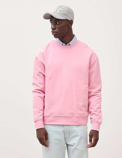 Sweat col rond manches longues en coton rose homme