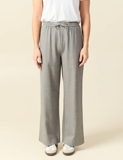 Pantalon taille haute fluide gris clair femme