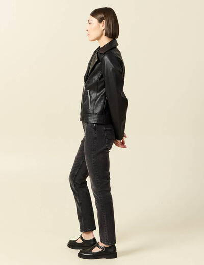 Blouson biker simili cuir noir femme