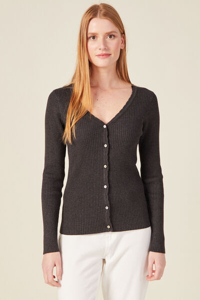 Gilet col en V éco-responsable gris foncé femme