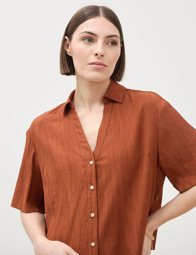 Blouse manches courtes fluide marron femme