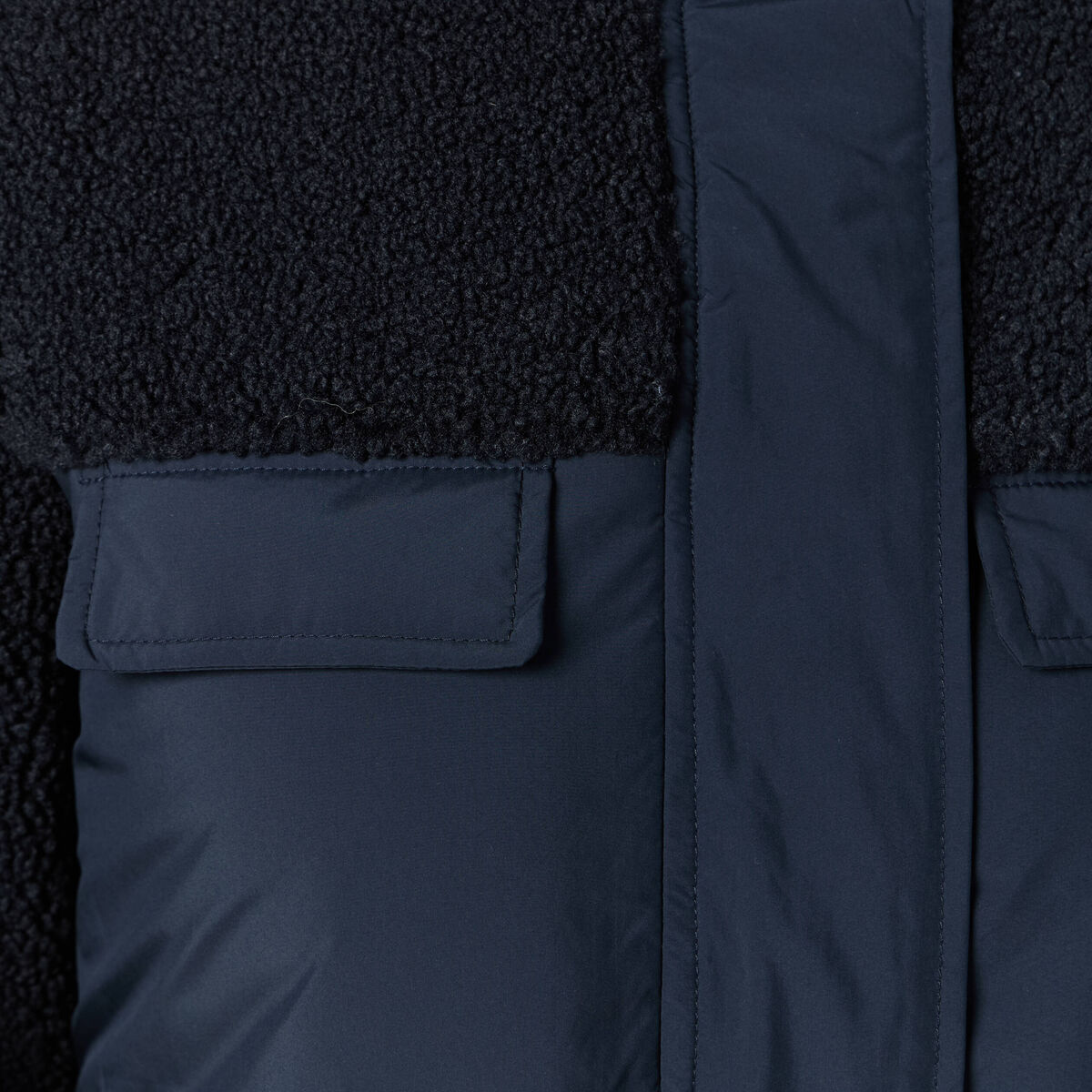 Manteau manches sherpa bleu marine femme