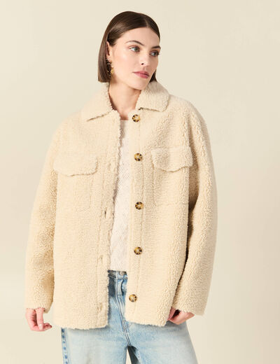 Manteau surchemise droit creme femme