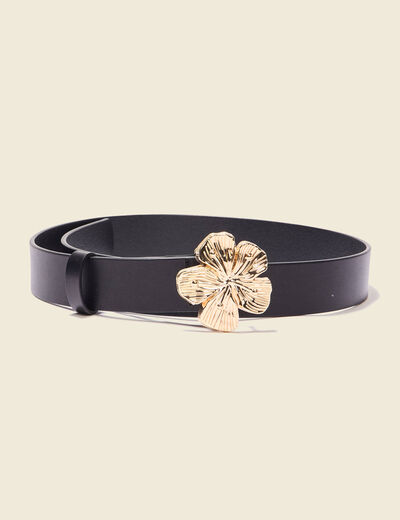 Ceinture en cuir boucle fleur noir femme