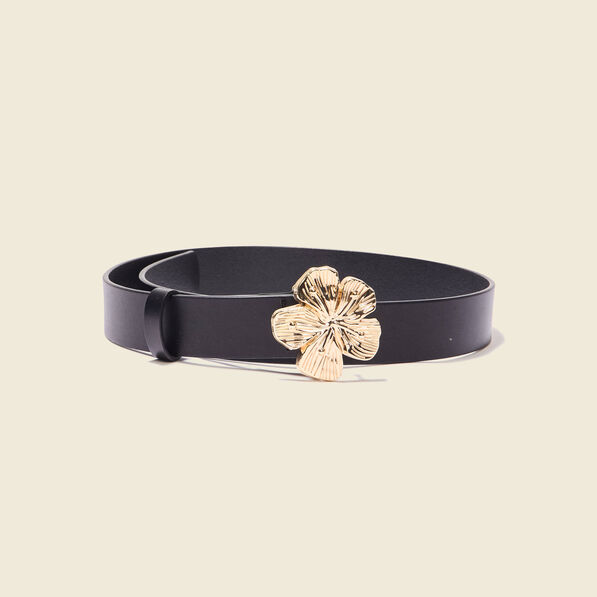 Ceinture en cuir boucle fleur noir femme