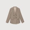 Blazer &agrave; carreaux col tailleur gris femme