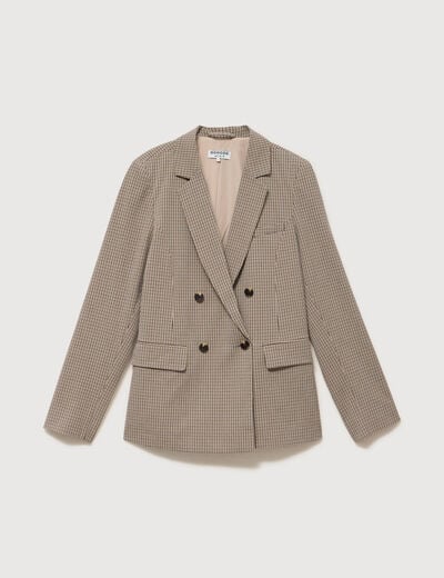 Blazer &agrave; carreaux col tailleur gris femme