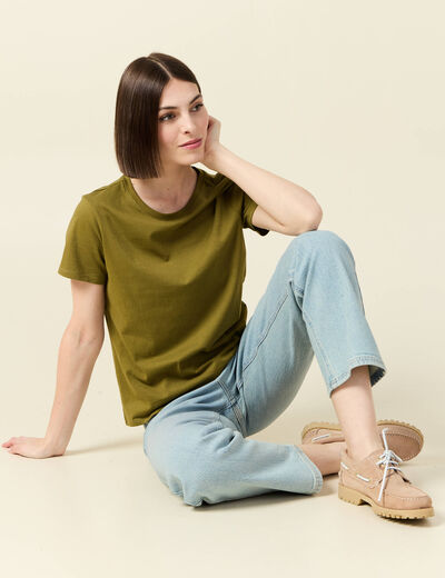 T-shirt manches courtes vert kaki femme