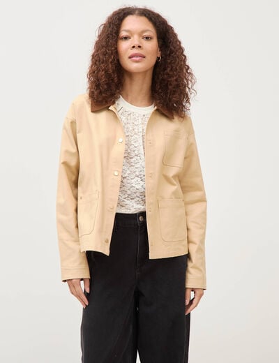 Veste manches longues col classique taupe femme