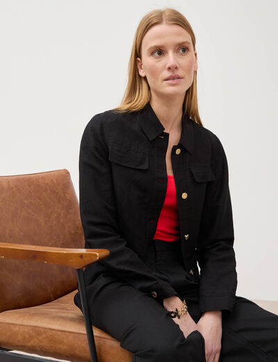 Veste courte boutonn&eacute;e noir femme