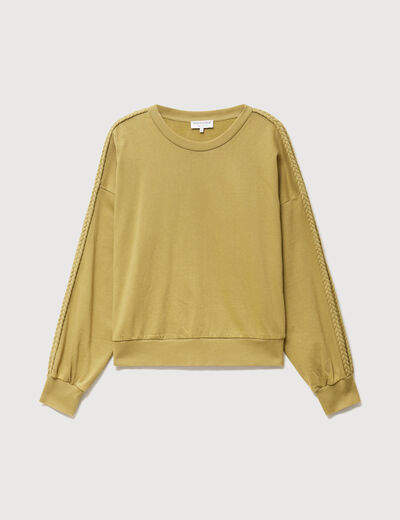 Sweat droit en coton manches longues camel femme