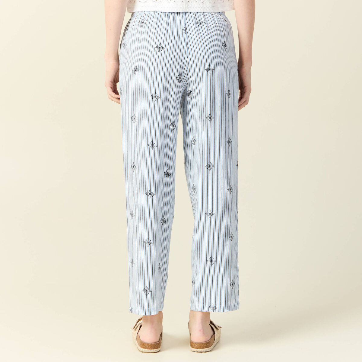 Pantalon droit 7/8&egrave;me bleu ciel femme