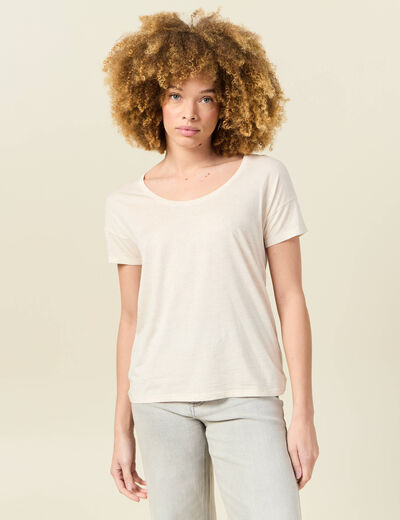 T-shirt manches courtes brillant creme femme