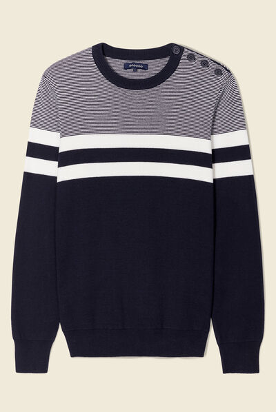 Pull manches longues bleu marine homme
