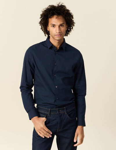 Chemise manches longues bleu marine homme
