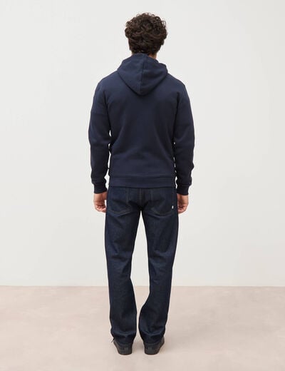 Sweat &agrave; capuche manches longues bleu marine homme