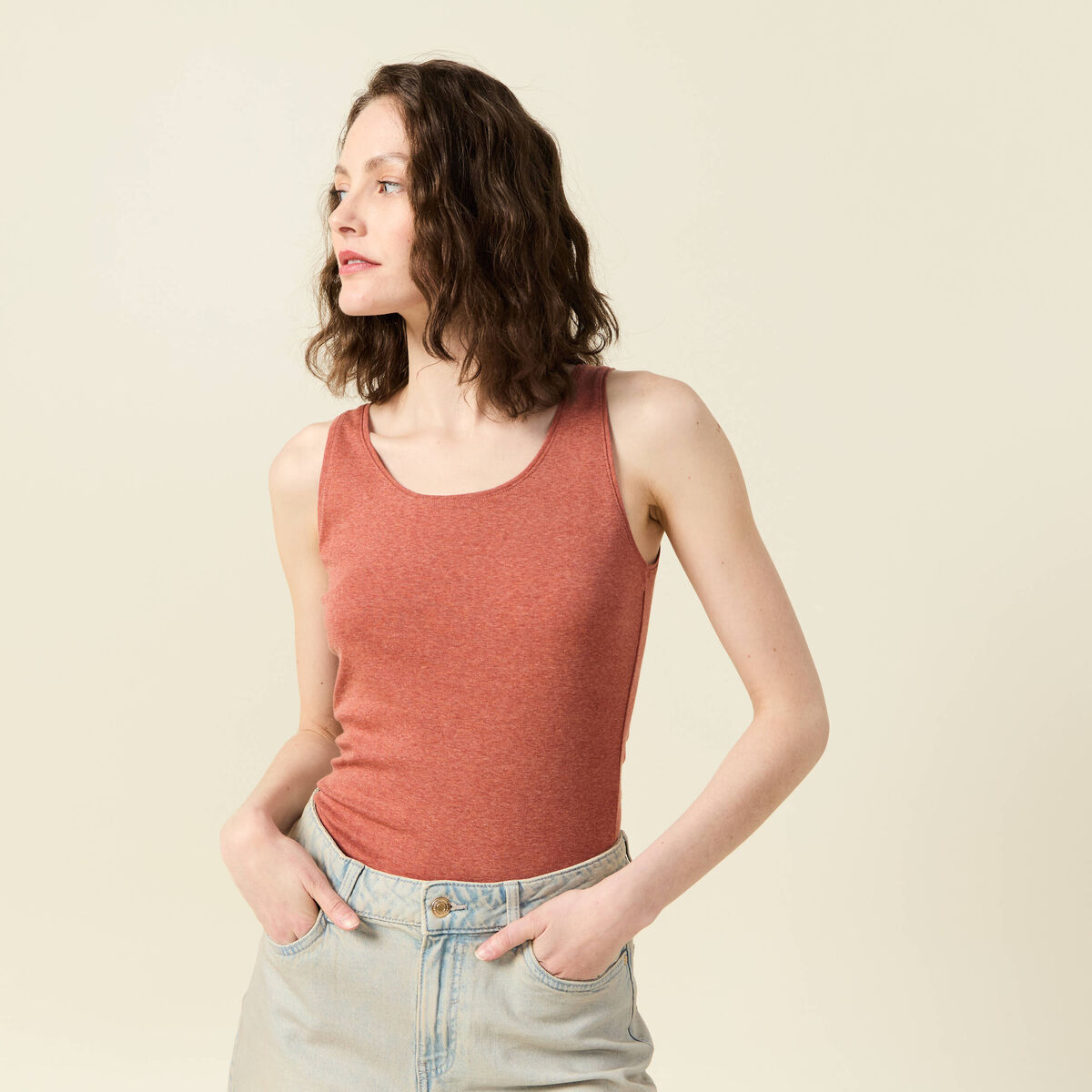 Débardeur femme uni col arrondi Instinct orange femme