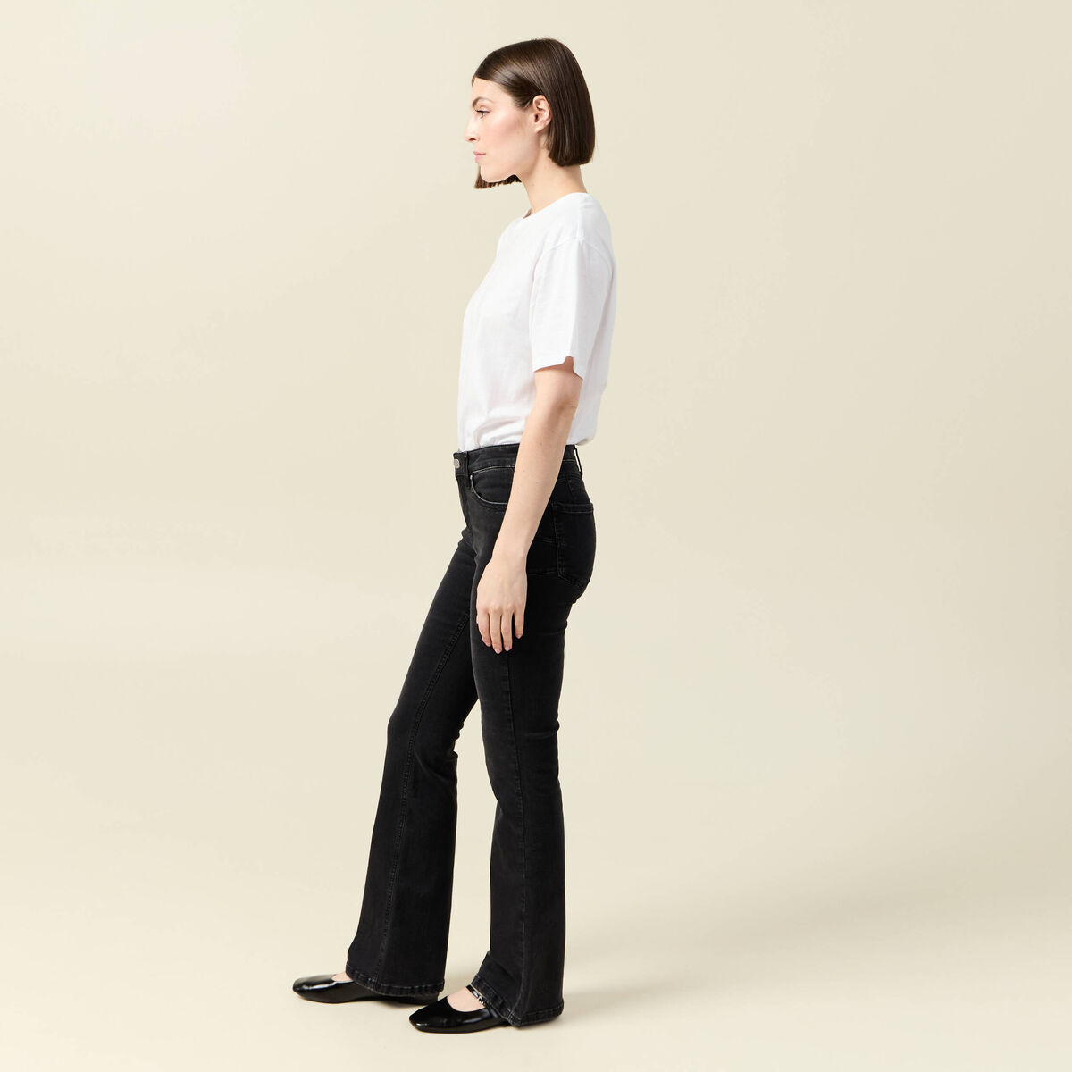 Jeans bootcut 5 poches denim gris femme