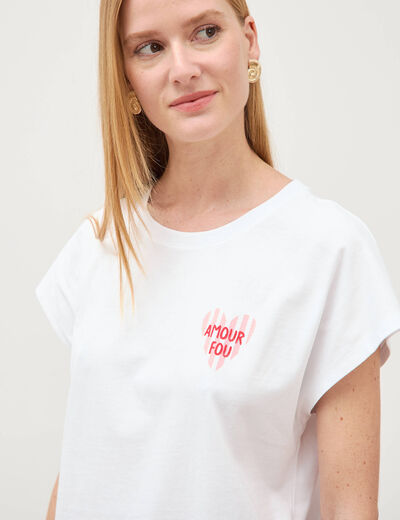 T-shirt droit col rond manches courtes blanc femme