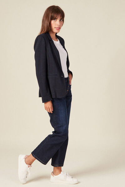 Veste blazer droite bleu marine femme