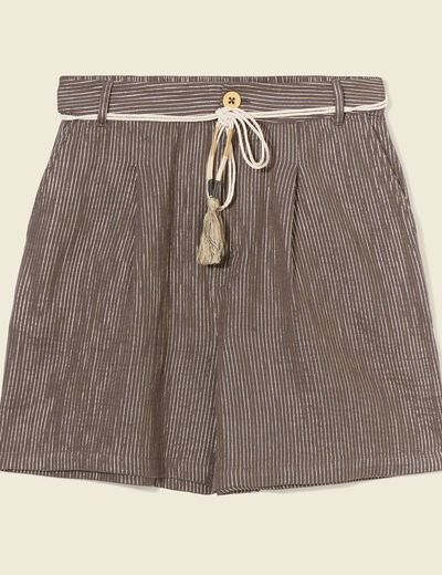 Short droit ceinturé gris foncé femme
