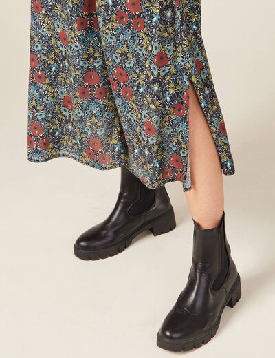 Robe longue évasée noir femme