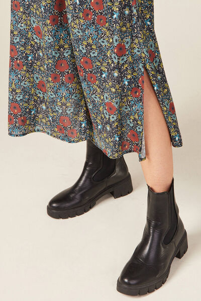 Robe longue évasée noir femme