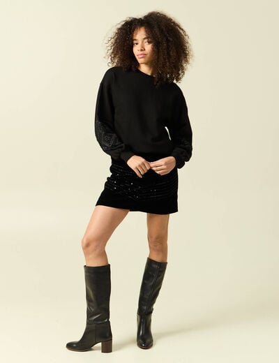 Sweat col rond manches longues noir femme