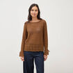 T-shirt manches longues en dentelle marron femme