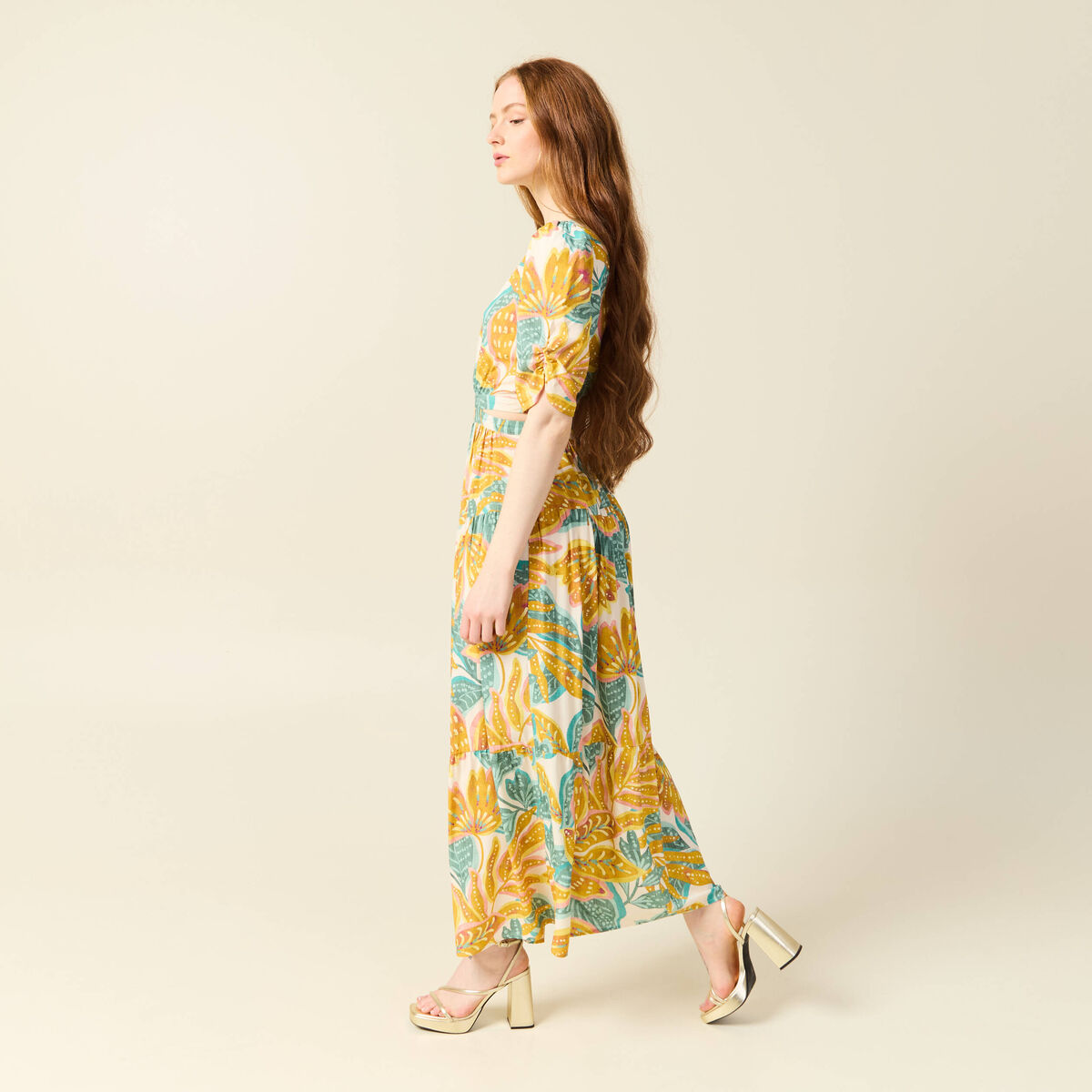 Robe longue évasée blanc femme