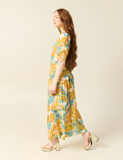 Robe longue évasée blanc femme