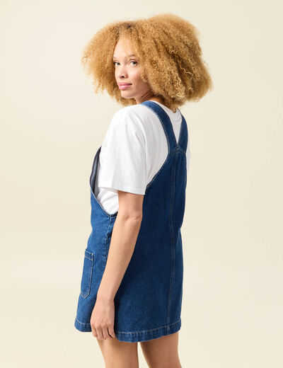 Robe en jeans col v à bretelles denim stone femme