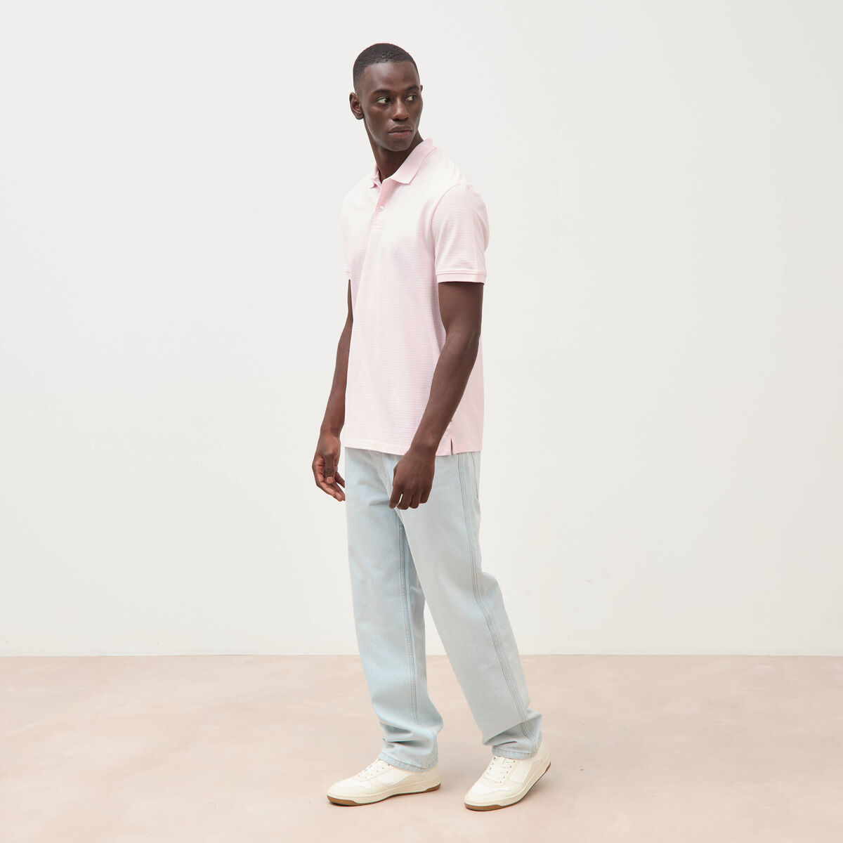 Polo cintr&eacute; en coton manches courtes rose homme