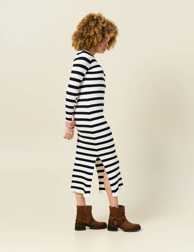 Robe tricot longue ajustée bleu marine femme
